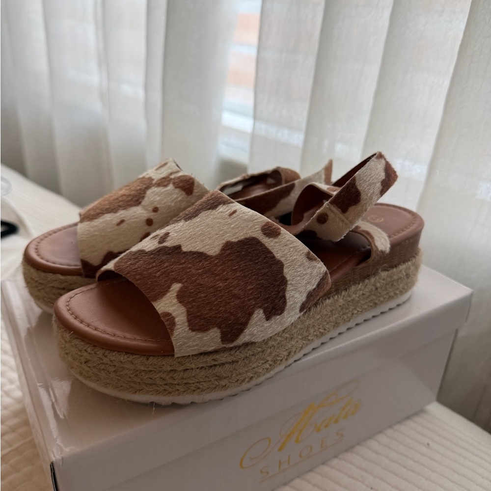 Cow Print Platform Sandals
